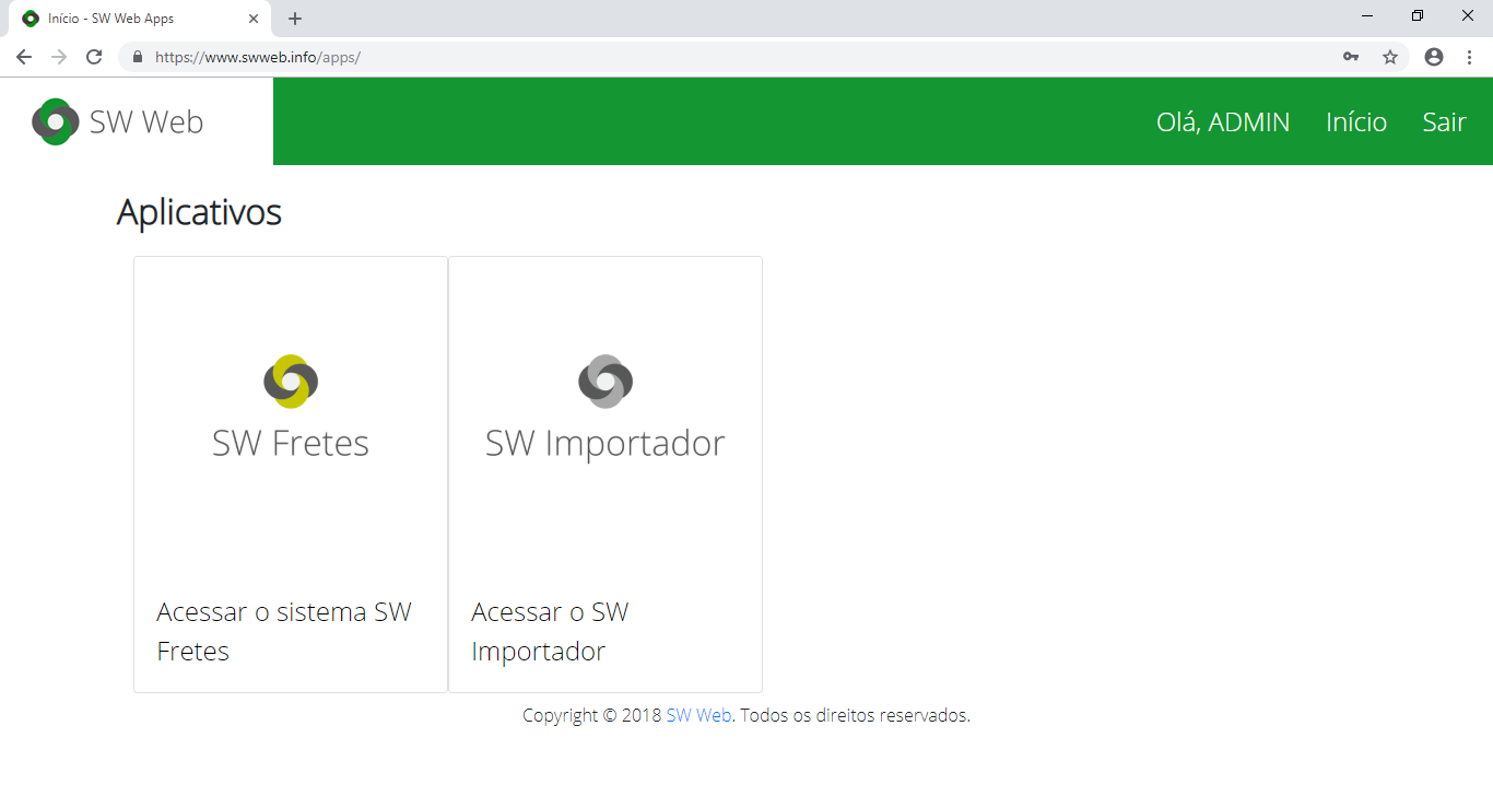 Página dos aplicativos da SW Web